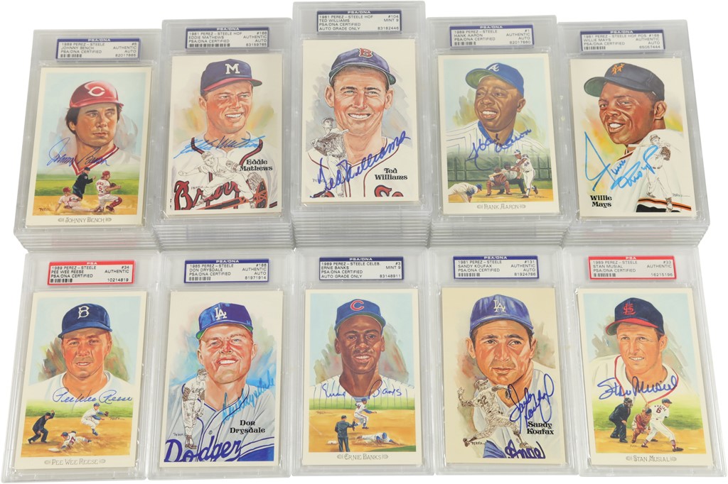 Perez Steele Hall of Famers Signed Postcards - All PSA Authenticated (49)