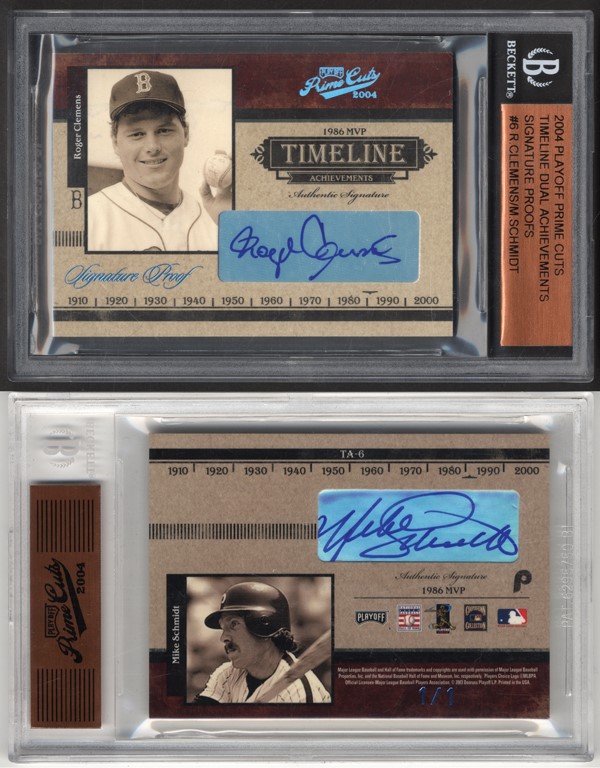 - 2004 Playoff Prime Cuts Signature Proofs Roger Clemens & Mike Schmidt "1 of 1" Dual Autograph BGS