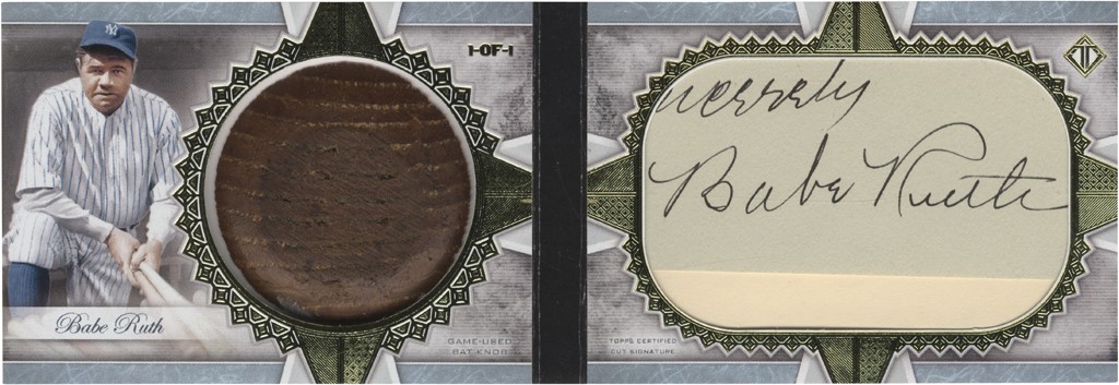 Baseball and Trading Cards - 2019 Topps Transcendent Babe Ruth "1 of 1 " Cut Signature and Game Used Bat Knob