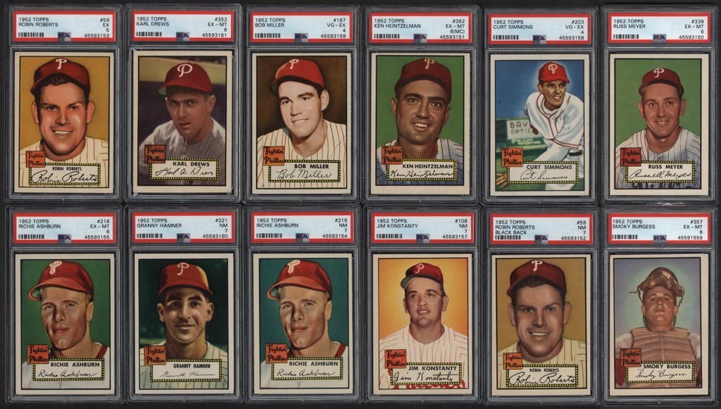 1952 Topps Philadelphia Phillies PSA Graded Collection with High Numbers (12)