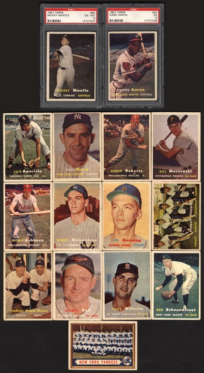 - 1957 Topps Baseball Near-Complete Set with PSA 6 Mantle (372/407)