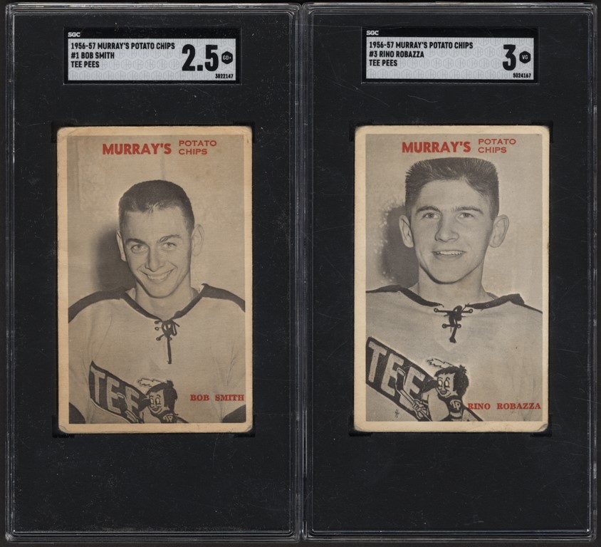 - 1956-57 Murray‚s Potato Chips St. Catharines Tee Pees OHA Minor League Hockey Card SGC Lot (2)