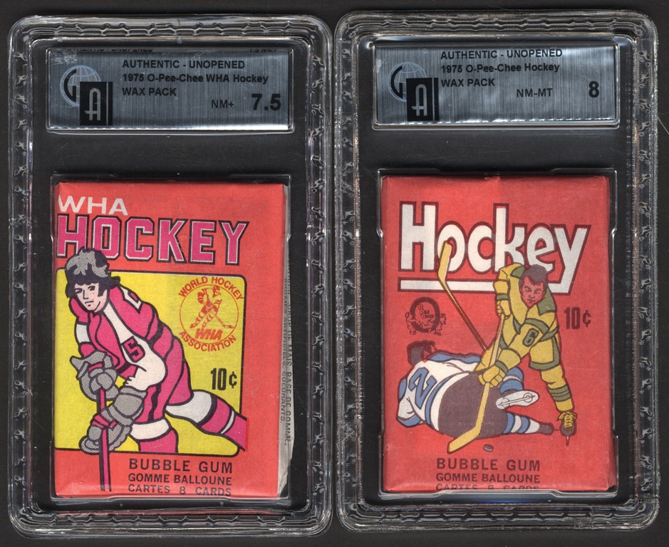 - 1975 O-Pee-Chee NHL & WHA Unopened GAI Graded Hockey OPC Wax Packs (2)
