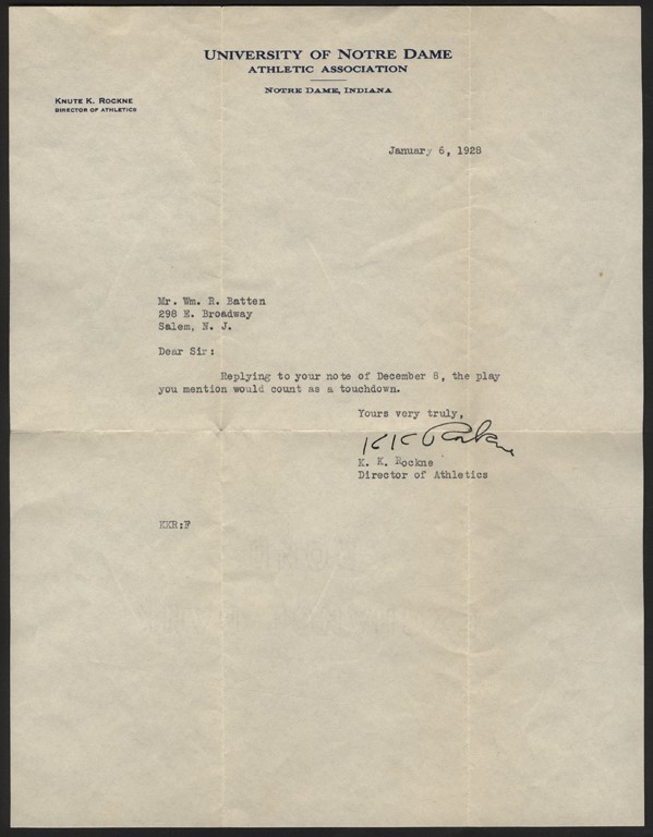 - 1928 Knute Rockne Signed Letter (PSA)
