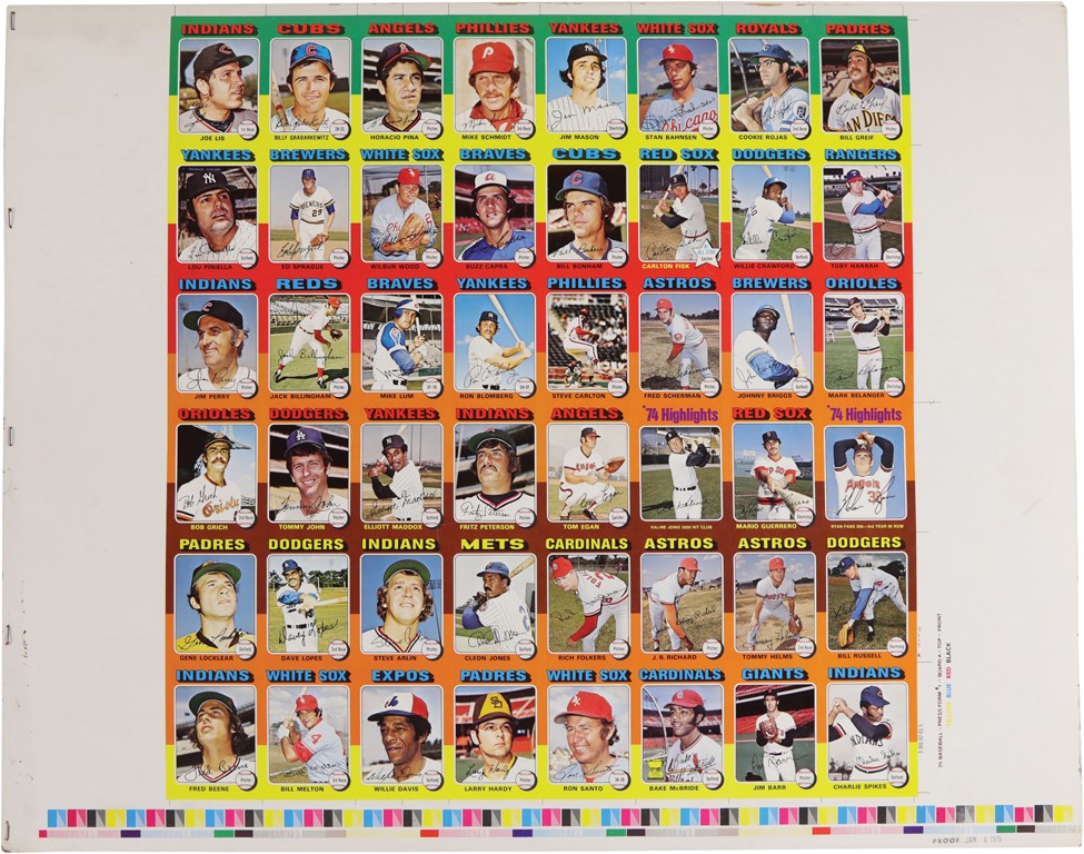 Baseball and Trading Cards - 1975 Topps Baseball Uncut Proof Sheets (11)