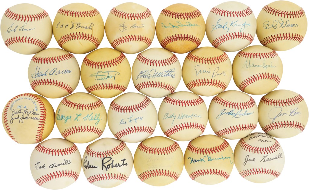 Hall of Fame Single-Signed Baseball Collection w/Hank Greenberg & Lloyd Waner (22)