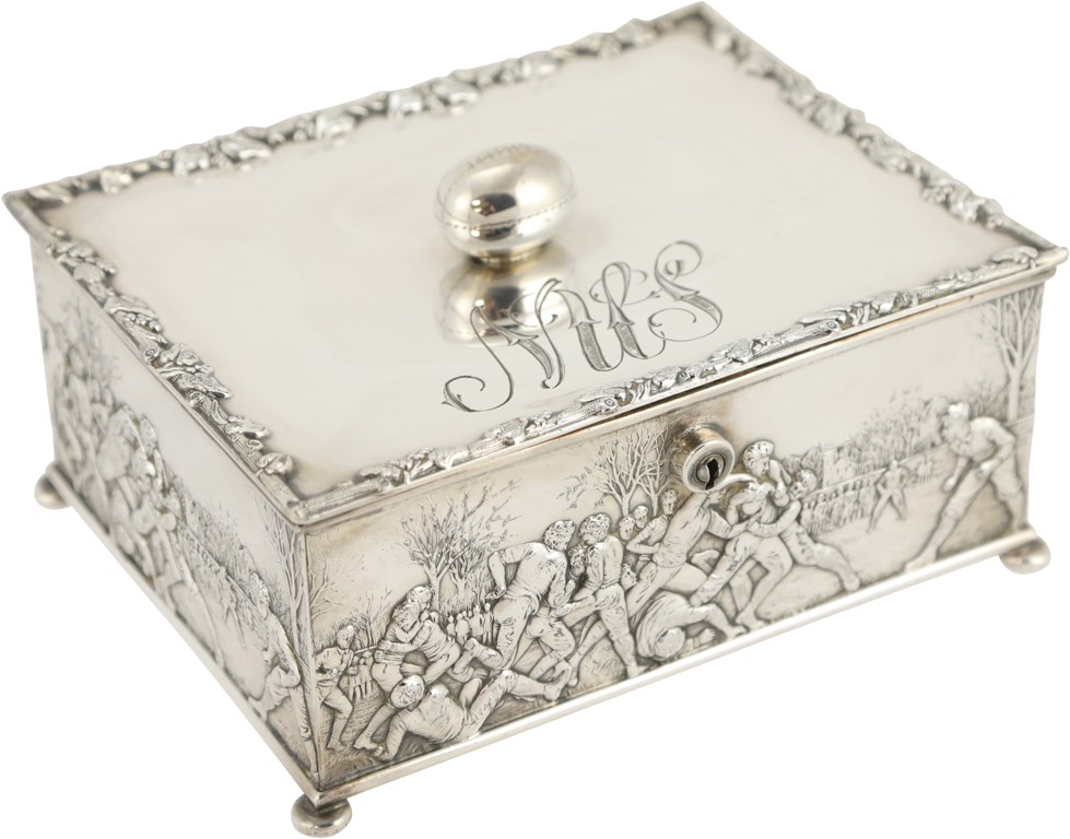 - Early 1900s Silver Plated Football Humidor