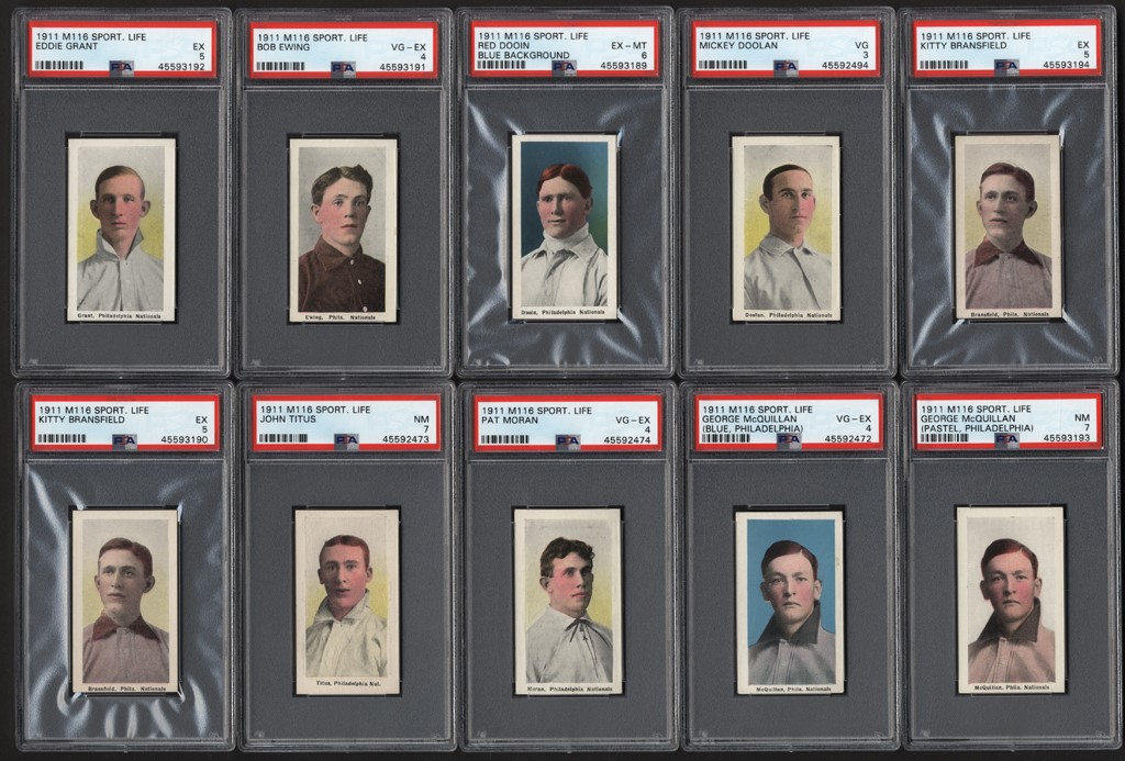 - 1911 M116 Sporting Life Philadelphia Phillies Card Collection w/Ten PSA Graded (24)