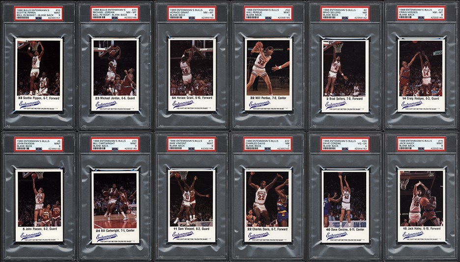 Basketball Cards - 1988 Entenmann‚s Chicago Bulls Basketball Team Set PSA graded & 1948 Cleveland Indians Display Photos (2)