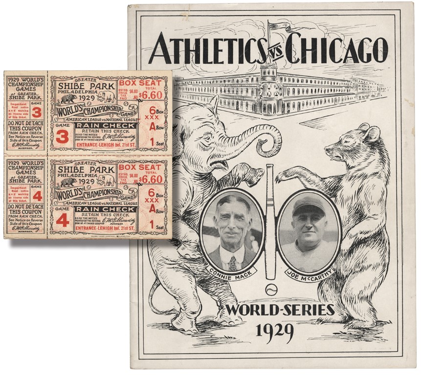 1929 World Series Game Four Program and Two Uncut Tickets