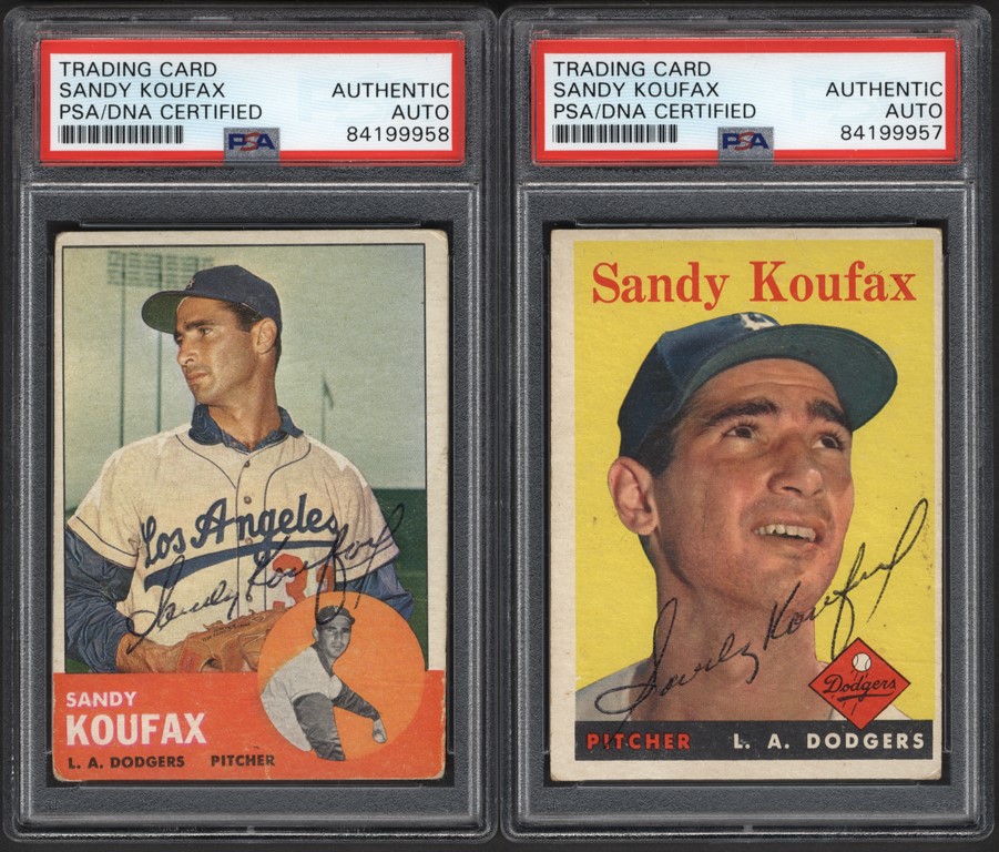 Baseball and Trading Cards - 1958 & 1963 Topps Sandy Koufax Signed Cards PSA