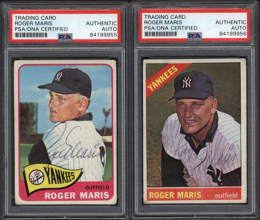 1965 & 1966 Topps Roger Maris Signed Cards PSA