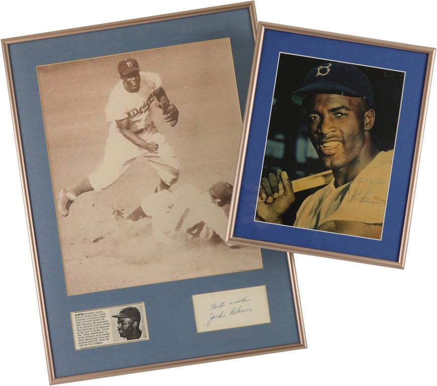 Jackie Robinson & Brooklyn Dodgers - Jackie Robinson Signed Photograph and Signed Index Card Display (One JSA)