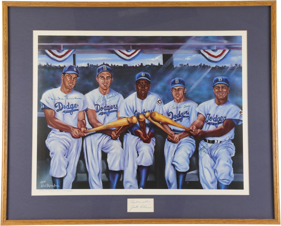 Dodgers Legends Signed Lithograph with Jackie Robinson