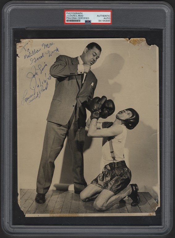 1953 Joe Louis & Leonard "Bear Cat" Reid Signed Photograph (PSA)