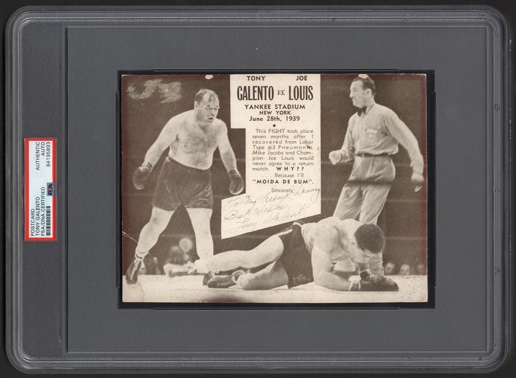 - 1939 Tony Galento vs. Joe Louis Autographed Oversize Postcard (PSA)