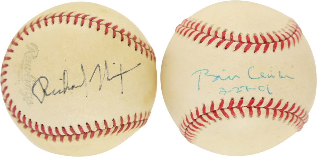 Richard Nixon & Bill Clinton Single-Signed Baseballs (PSA)