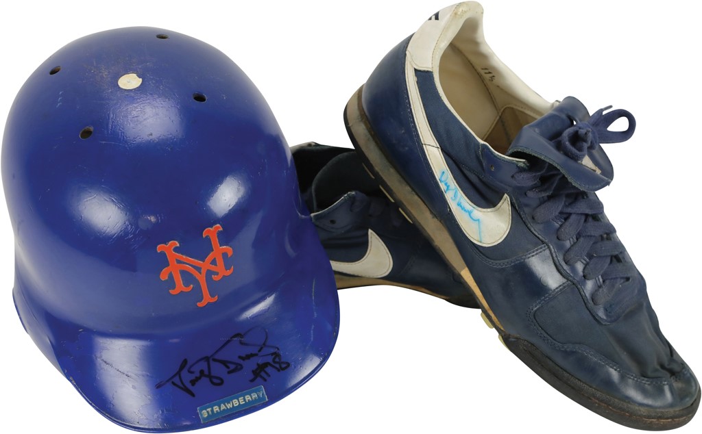 - 1980s Darryl Strawberry New York Mets Signed Game Worn Helmet and Cleats