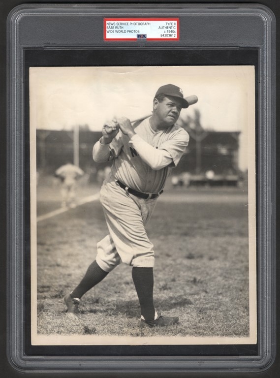 Vintage Sports Photographs - Babe Ruth "Swinging For the Fences" Photograph - Used for 1954 Topps Scoop Card (PSA)