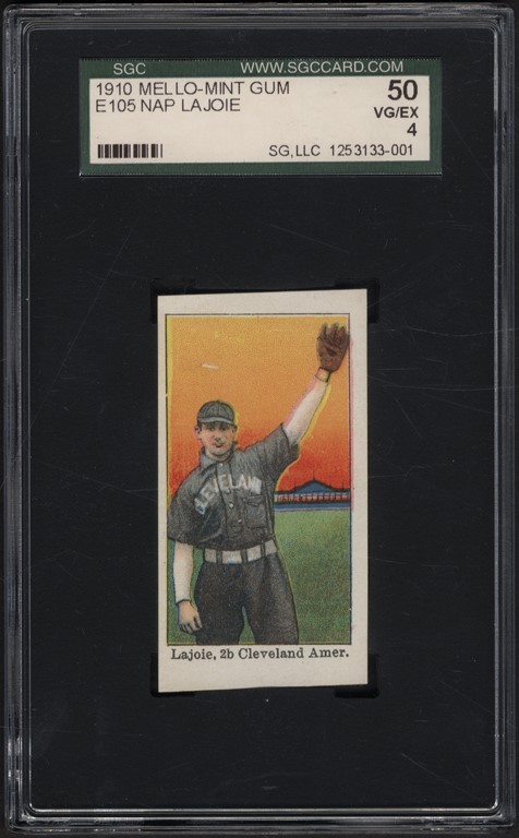 1910 E105 Nap Lajoie Mello-Mint Gum SGC 4 VG-EX with Wrapper and Gum