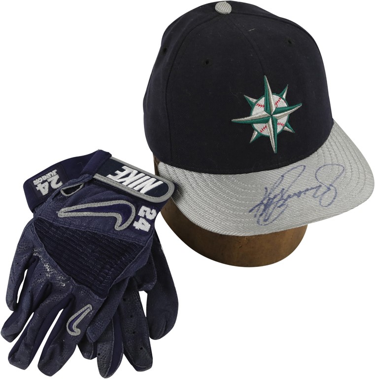Ken Griffey Jr. Seattle Mariners Game Used Hat and Batting Gloves