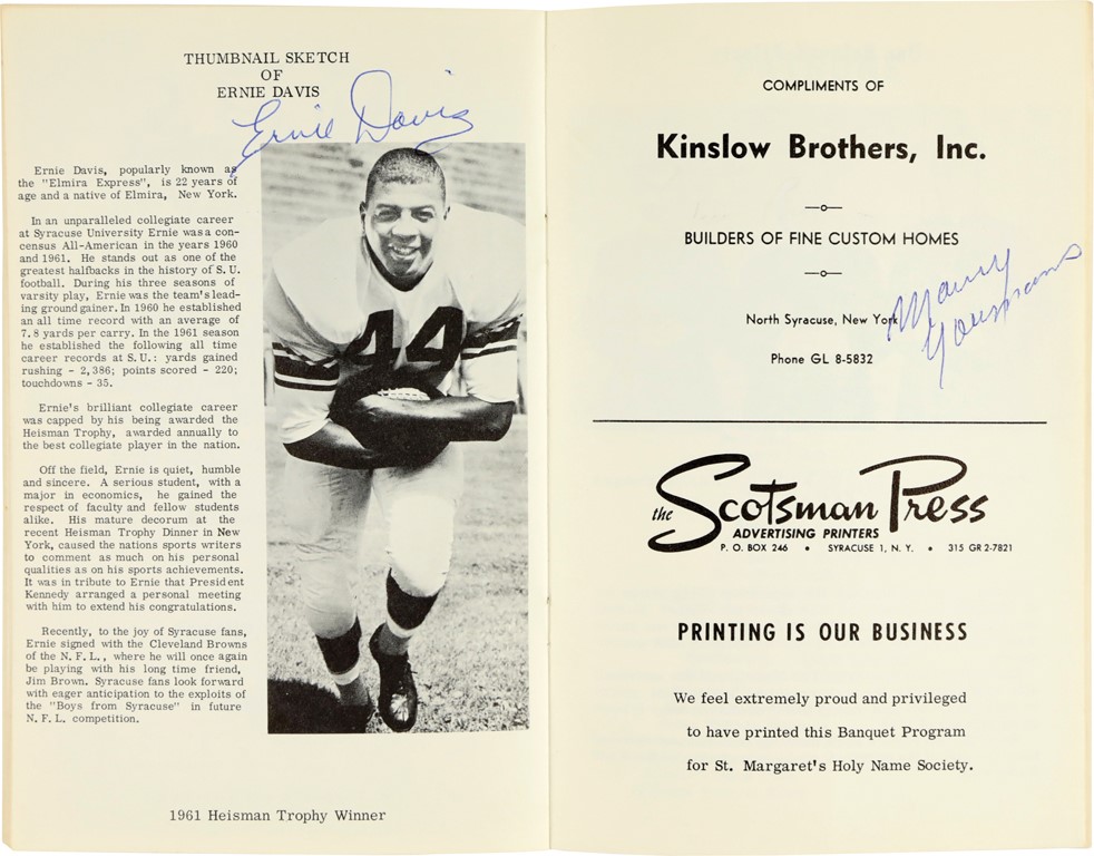 1962 Syracuse Sports Banquet Signed Program w/Ernie Davis (PSA)