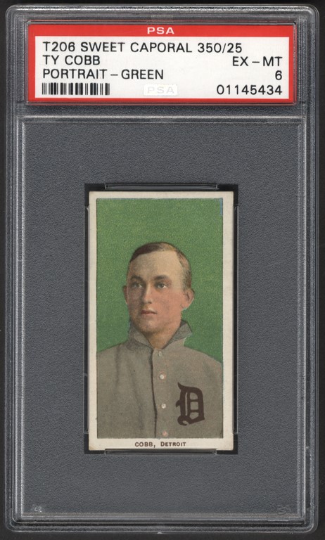 Baseball and Trading Cards - 1909-11 T206 Sweet Caporal Ty Cobb Green Portrait PSA EX-MT 6