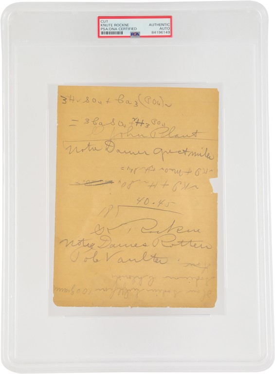 - Knute Rockne Handwritten & Signed Notebook Page (PSA)