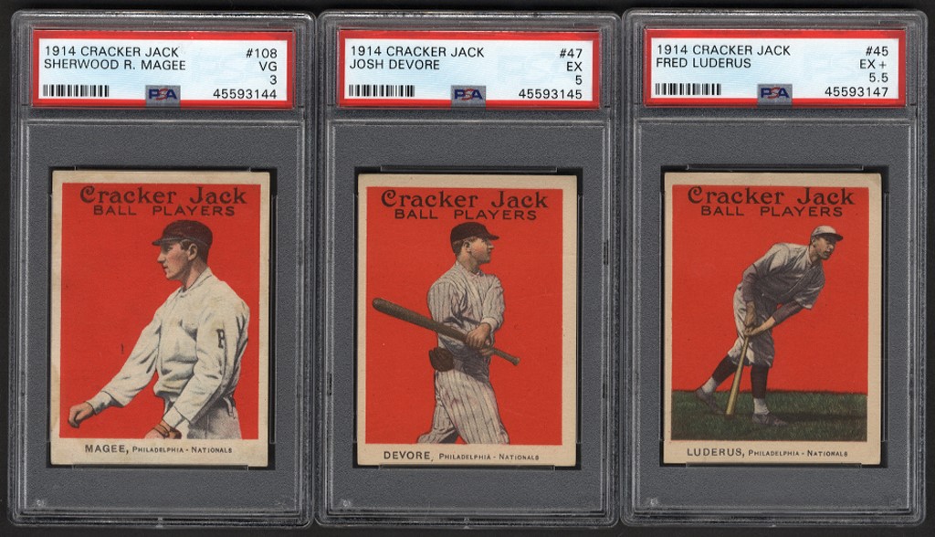 - 1914 Cracker Jack PSA Graded Trio with Magee, Luderus, Devore