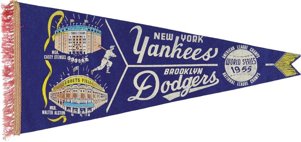 Jackie Robinson & Brooklyn Dodgers - 1955 New York Yankees vs. Brooklyn Dodgers World Series Pennant