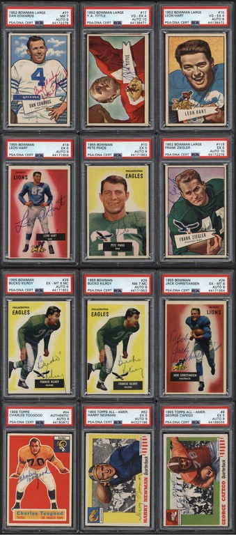 1952-56 Topps & Bowman Football Hall of Famers and Stars PSA Dual-Graded Signed Collection (12)