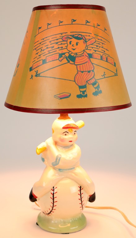 - 1950s McCoy Type Baseball Lamp w/Original Shade