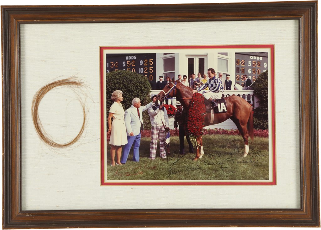 Horse Racing - Secretariat Large Lock of Mane Hair w/Scarce Signed Photo