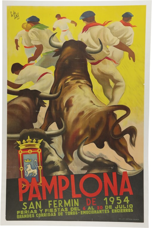 1954 Running of the Bulls at Pamplona Original Poster