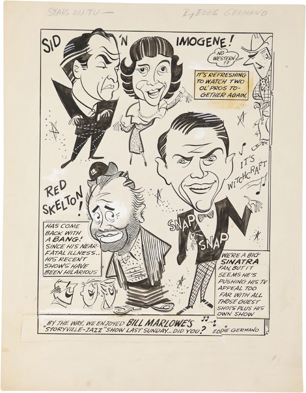 - 1958 Frank Sinatra Pen & Ink Original Artwork