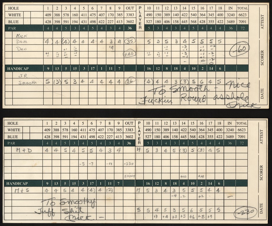 Mickey Mantle Personally Used and Signed Golf Score Cards with Expletives! (PSA)