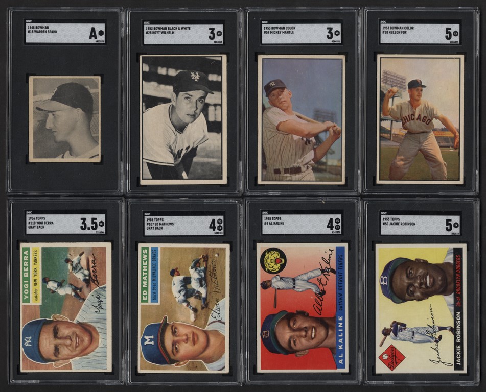 - 1948-56 Topps & Bowman Hall of Famers SGC Graded Collection with Mickey Mantle (8)