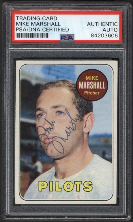 - 1969 Topps Baseball Mike Marshall Signed Card PSA Authentic Auto