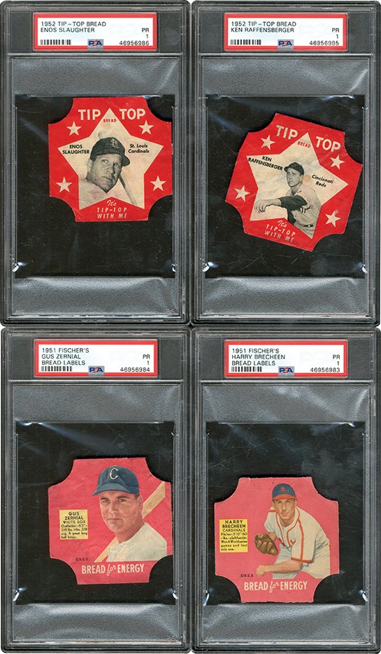 Baseball and Trading Cards - 1951 Fischer's & 1952 Tip Top Baseball Bread Labels with PSA Graded (5)