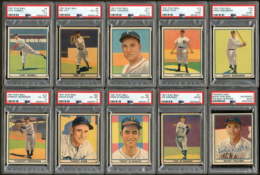 Baseball and Trading Cards - 1941 Play Ball Near-Complete Set (72) with PSA and Some Signed