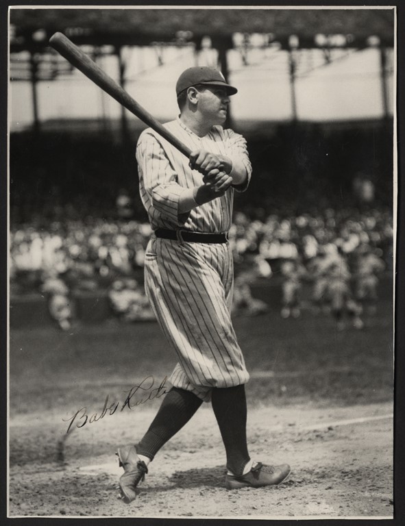 Vintage Sports Photographs - Babe Ruth "Following Through" Charles Conlon Type I Photograph