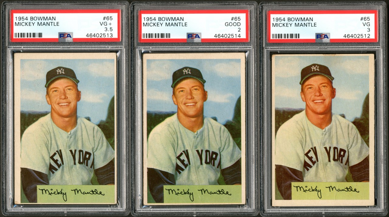 Baseball and Trading Cards - 1954 Bowman #65 Mickey Mantle PSA Graded Trio