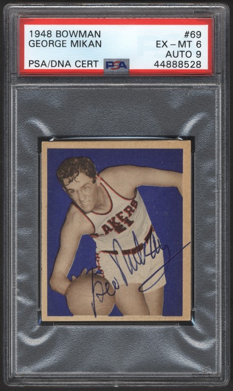Basketball Cards - 1948 Bowman #69 George Mikan Signed Rookie - Pop 1 Highest Graded PSA EX-MT 6 w/9 Auto