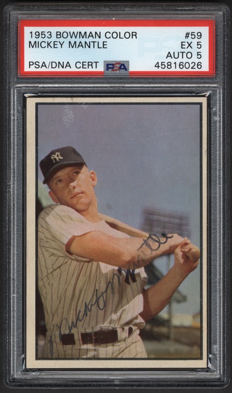 - 1953 Bowman Baseball Vintage Signed Mickey Mantle PSA EX 5