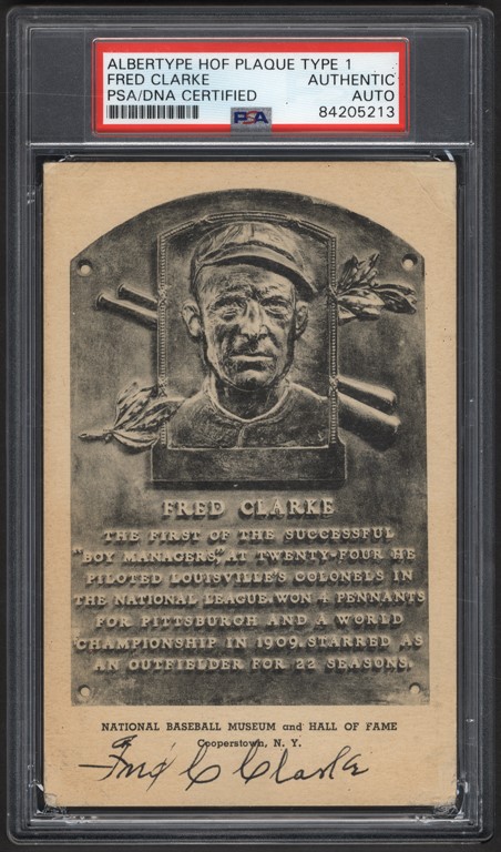 Fred Clarke Signed Albertype Type I Hall of Fame Plaque PSA Authentic