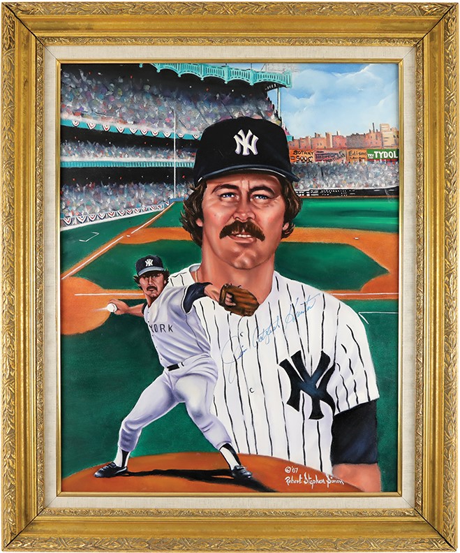 Baseball Memorabilia - Jim "Catfish" Hunter Signed Oil Painting by Robert Stephen Simon