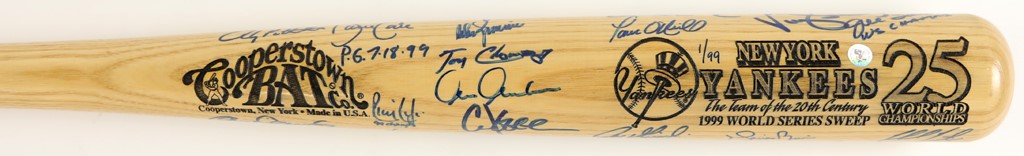 - 1999 World Series Champion New York Yankees Limited Edition Team Signed Bat (1 of 99)