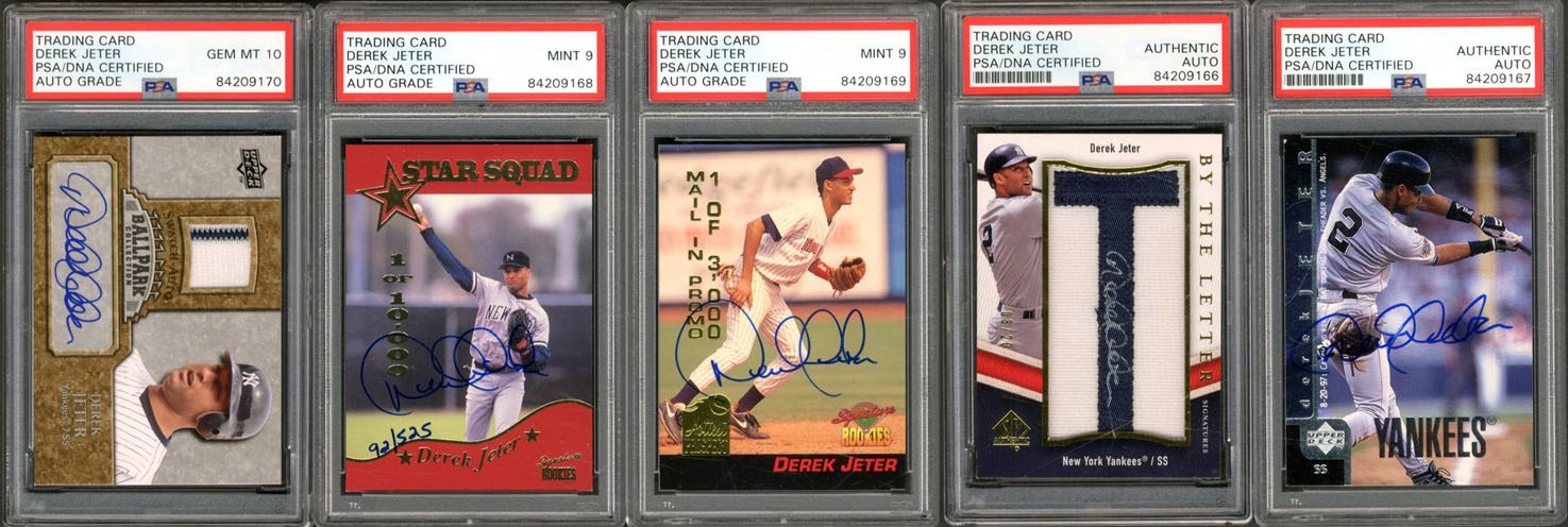 - 1994-2009 Derek Jeter PSA Authenticated Signed Trading Cards (5)
