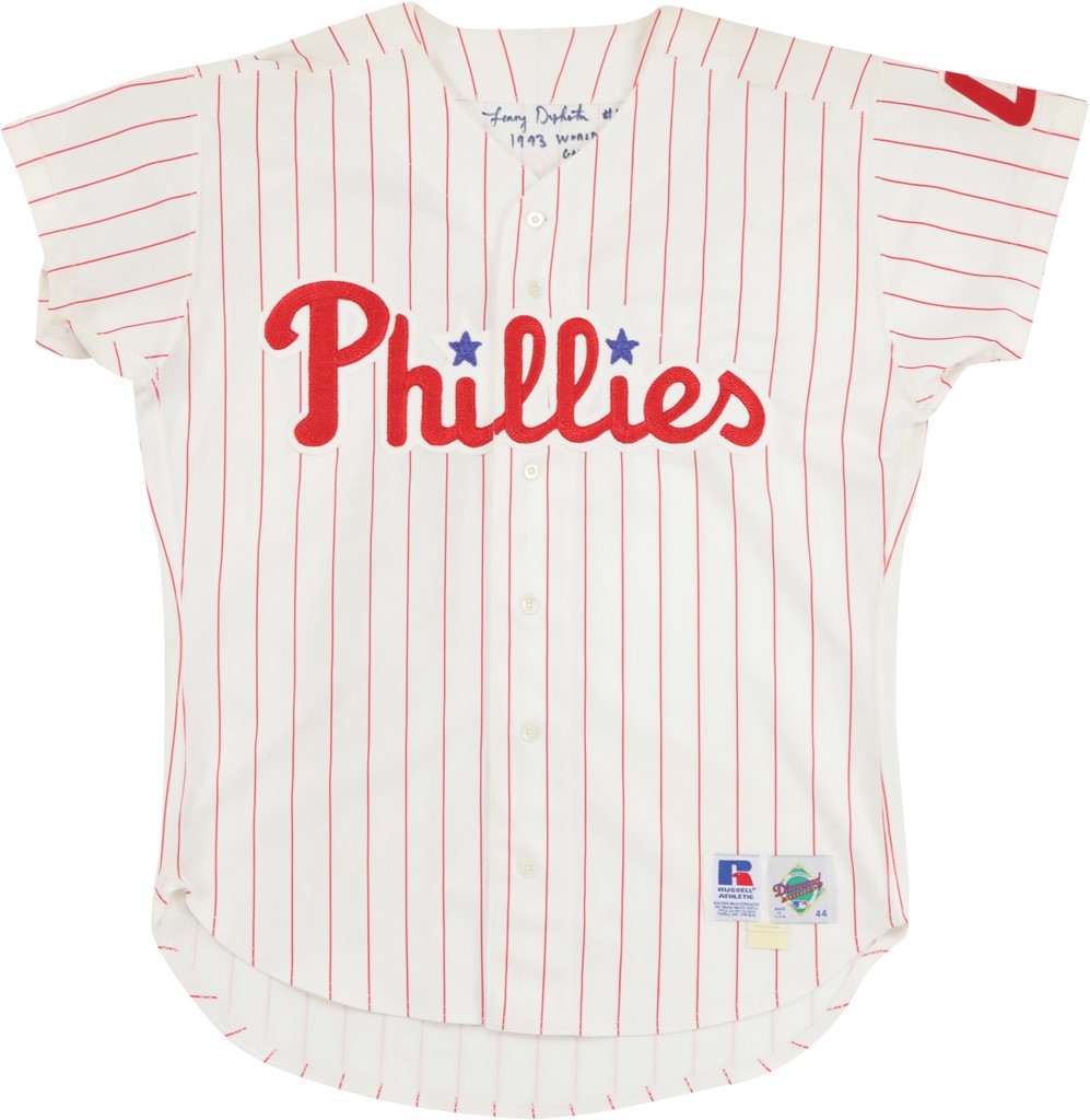 - 1993 Lenny Dykstra Philadelphia Phillies World Series Game 4 "Two Home Run" Game Worn Jersey (Photo-Matched)