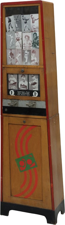 Baseball and Trading Cards - Fantastic 1950‚s Exhibit 1 Cent Vending Machine with Point of Display Mantle Insert